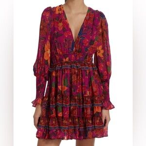 FARM Rio Anthropologie Tropical Tapestry Long-Sleeve Mini Dress in Pink